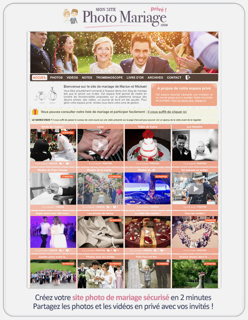 Espace photos et vidéos de mariage collaboratif avec vos invités et vos proches :