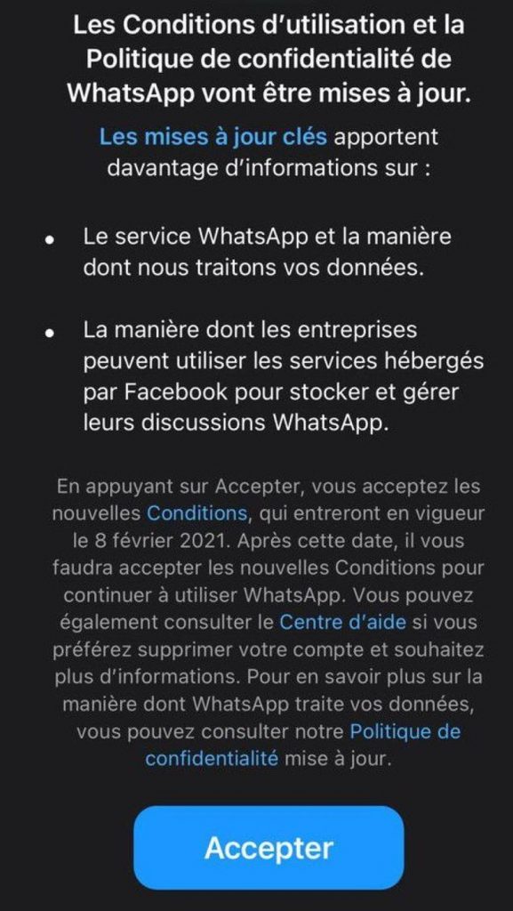 Les CGU Whatsapp